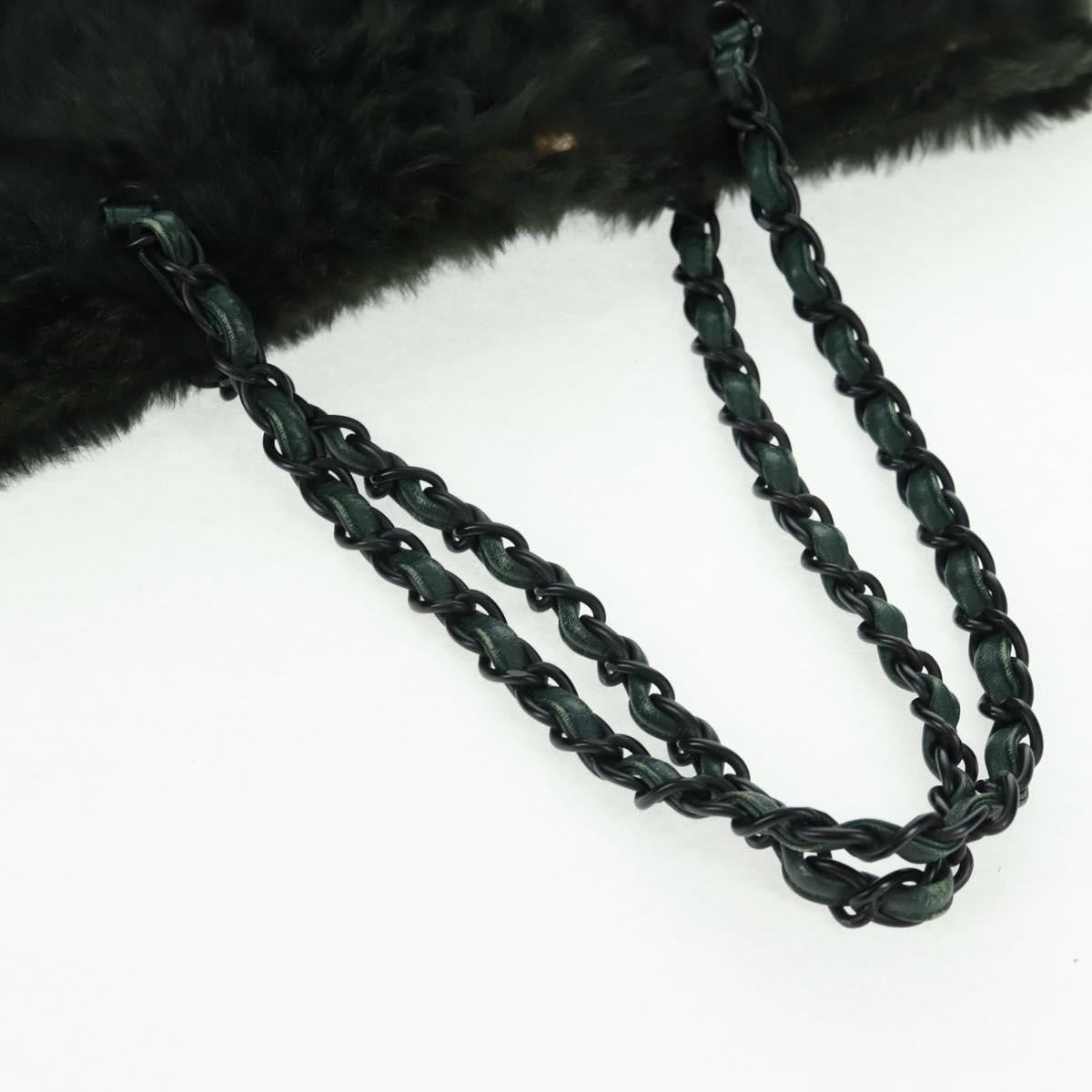 Chanel Vintage CC Chain Tote Printed Lapin Fur, GREEN, FAUX_FUR, Tote bag