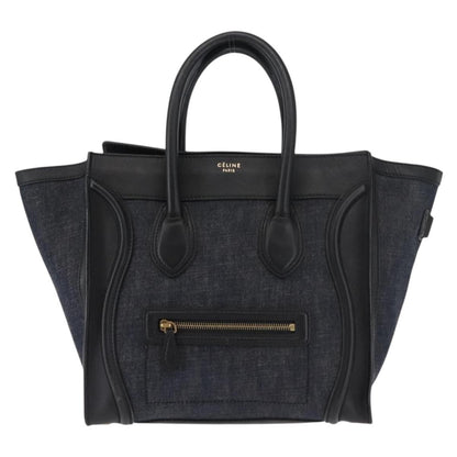 Celine Luggage Bag Denim and leather, BLACK, DENIM_JEANS, Handbag