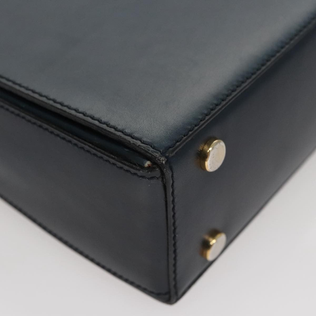 Celine Circle Logo Handbag Leather, NAVY, LEATHER, Handbag