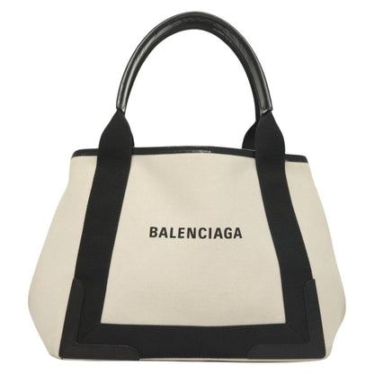 Balenciaga Navy Cabas Canvas with Leather, WHITE, CANVAS, Tote bag