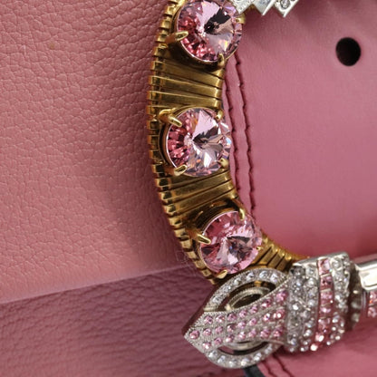 Miu Miu Madras Crystal Buckle Shoulder Bag Leather, PINK, LEATHER, Shoulder bag