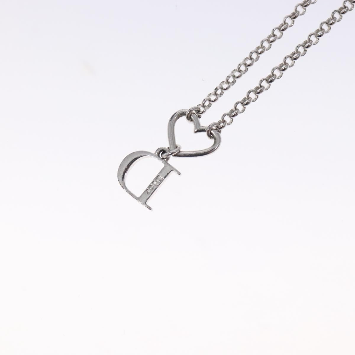 Christian Dior Vintage D Logo & Heart Charm Necklace Metal with Crystals, SILVER, METAL, Necklace