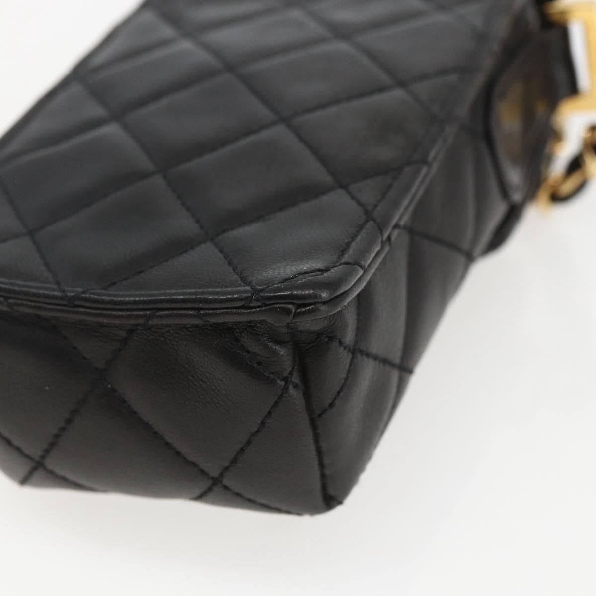 Chanel CC Flap Phone Holder Crossbody Bag Quilted Lambskin, BLACK, LEATHER, Shoulder bag