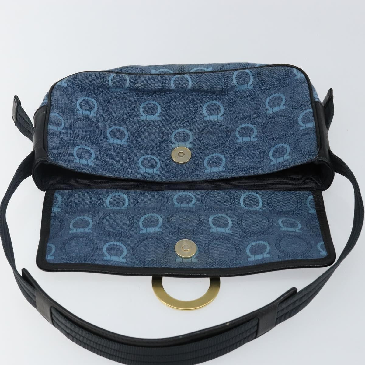 Salvatore Ferragamo Gancini Shoulder Bag Canvas, NAVY, CANVAS, Shoulder bag