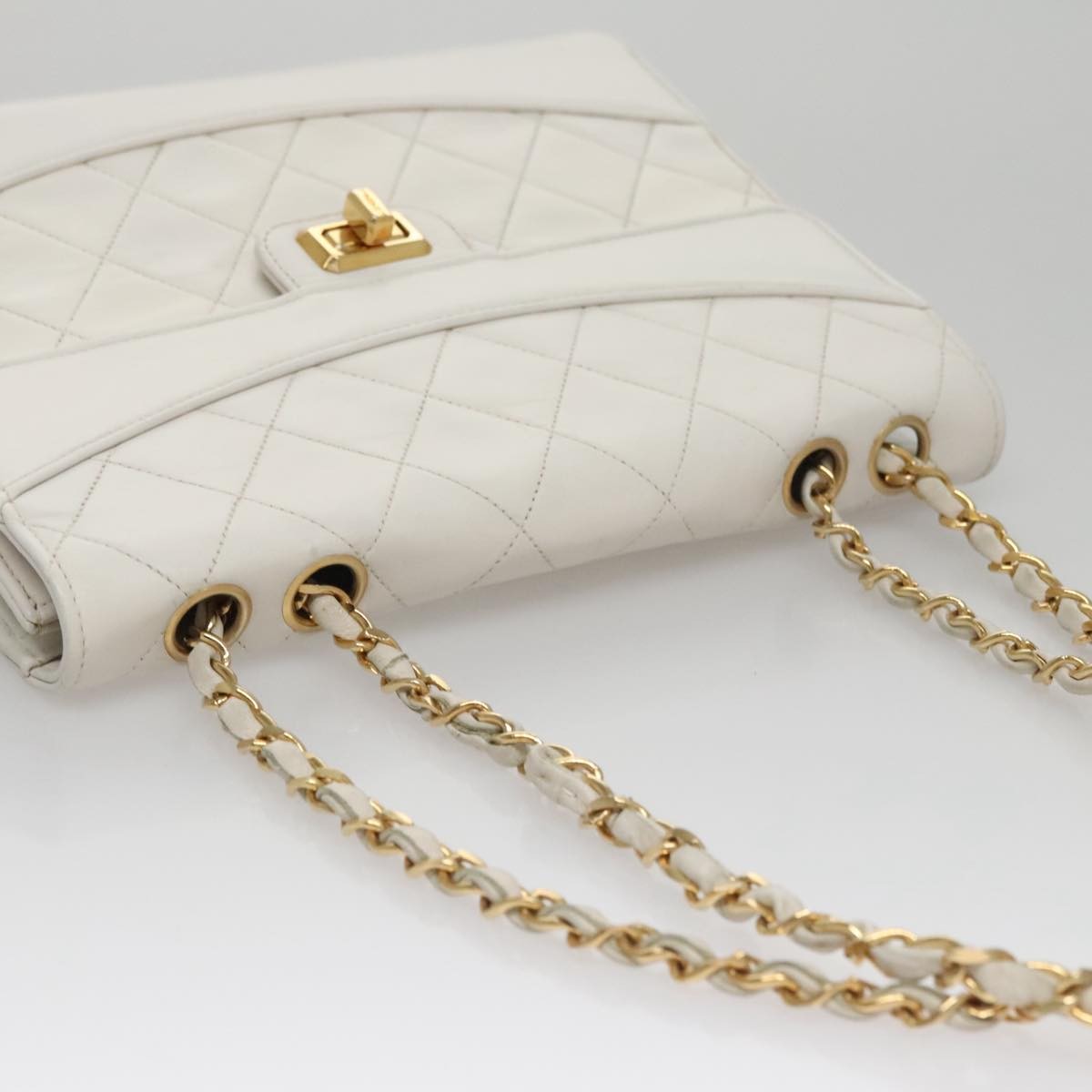 Chanel Flap Clutch Shearling, WHITE, LEATHER, Clutche & pouche