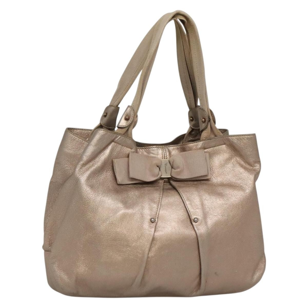 Salvatore Ferragamo Vala Leather, GOLD, LEATHER, Tote bag