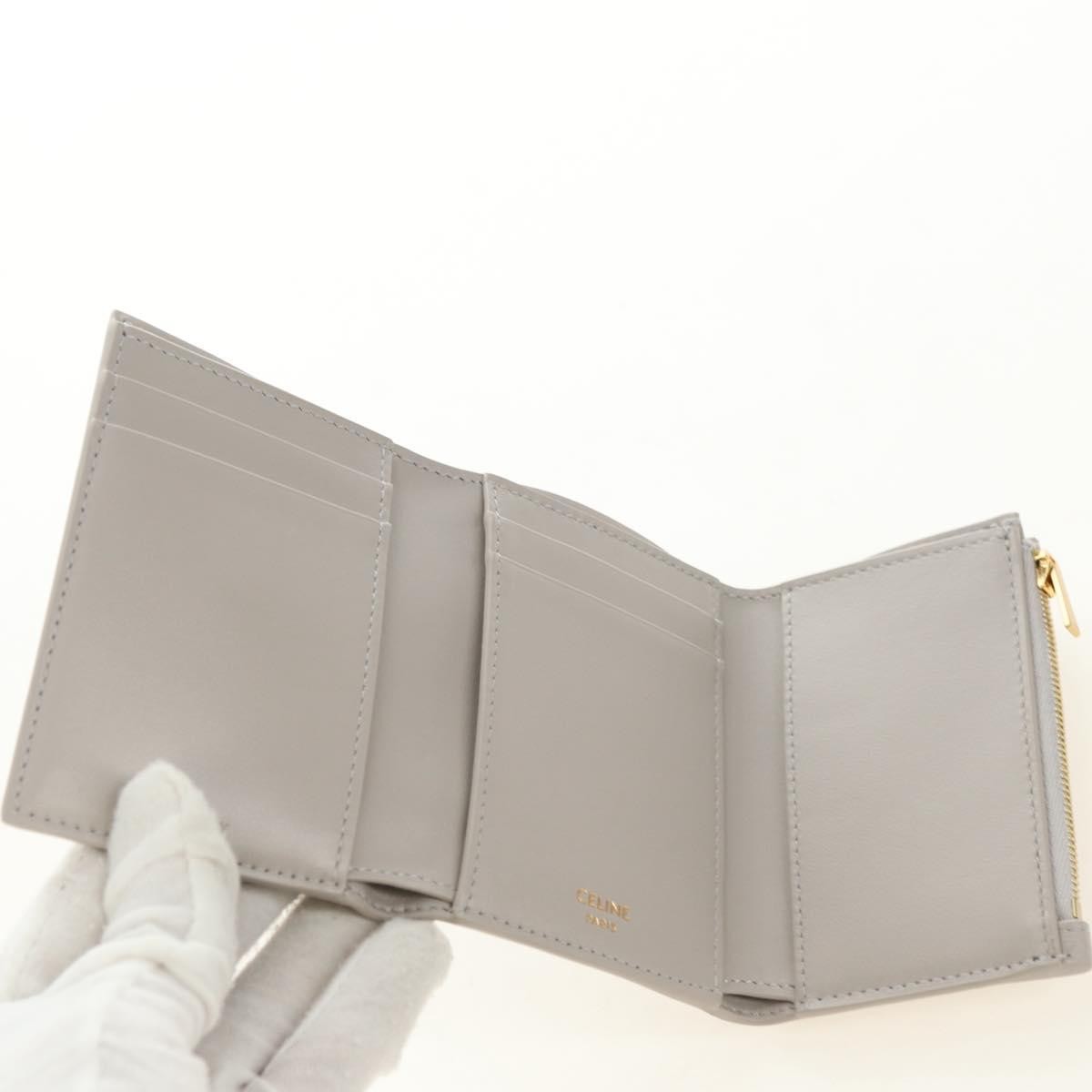 Celine Triomphe Trifold Wallet Leather, Beige, Leather, Wallet