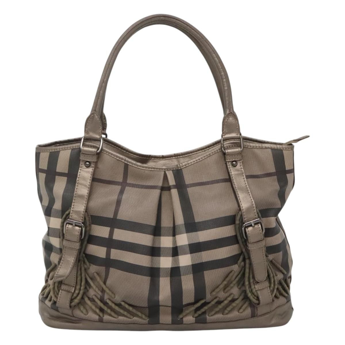 Burberry Nova Check Tote Canvas and Leather, GRAY, CANVAS, Tote bag