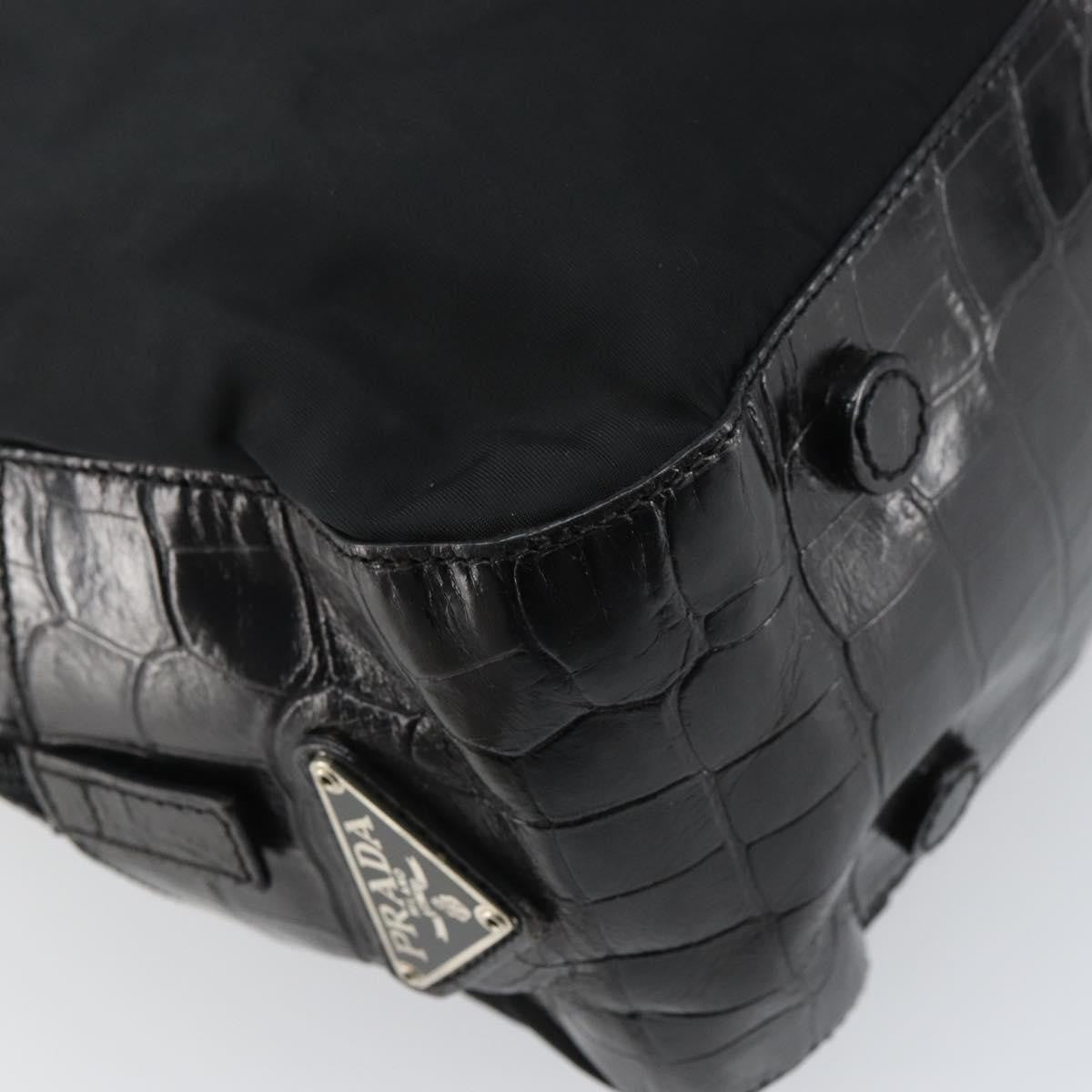 Prada Vintage Shoulder Bag Nylon and Leather, BLACK, NYLON, Shoulder bag