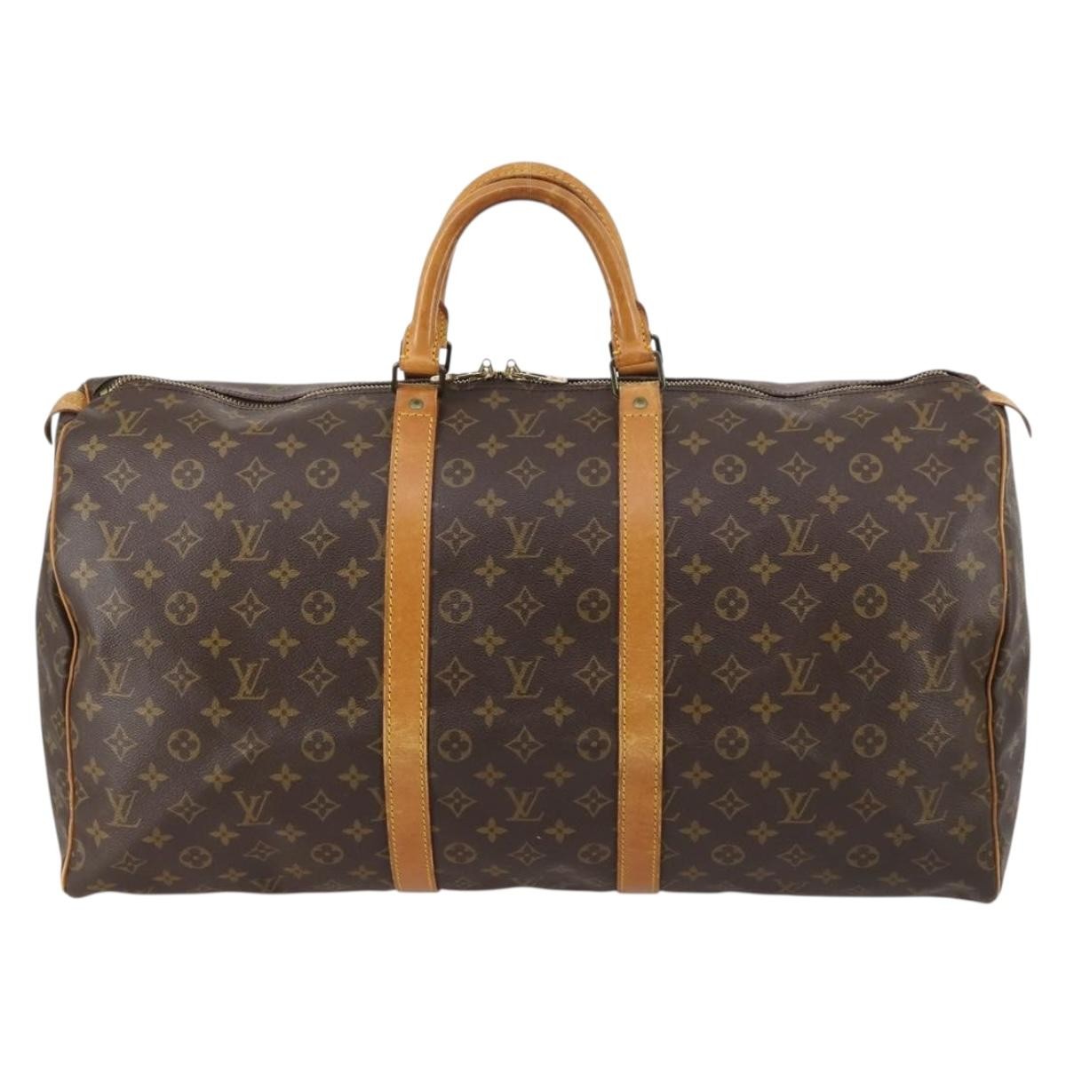 Louis Vuitton Keepall Bag Monogram Canvas, BROWN, CANVAS, Travel bag