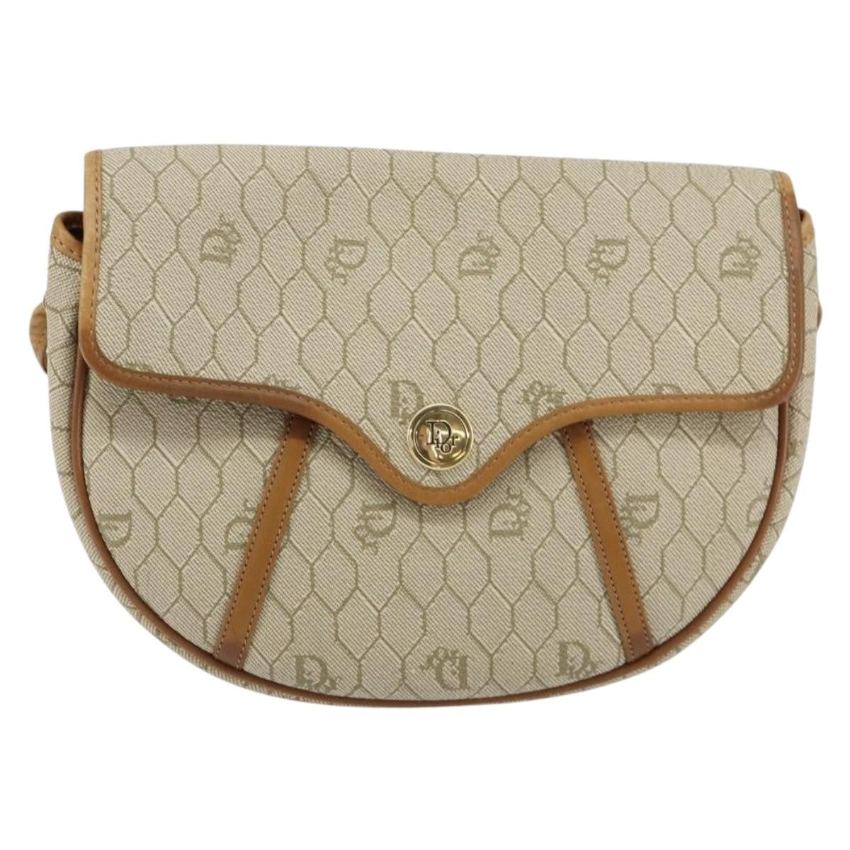 Christian Dior Vintage Honeycomb Flap Crossbody Bag Canvas and Leather, BEIGE, CANVAS, Shoulder bag