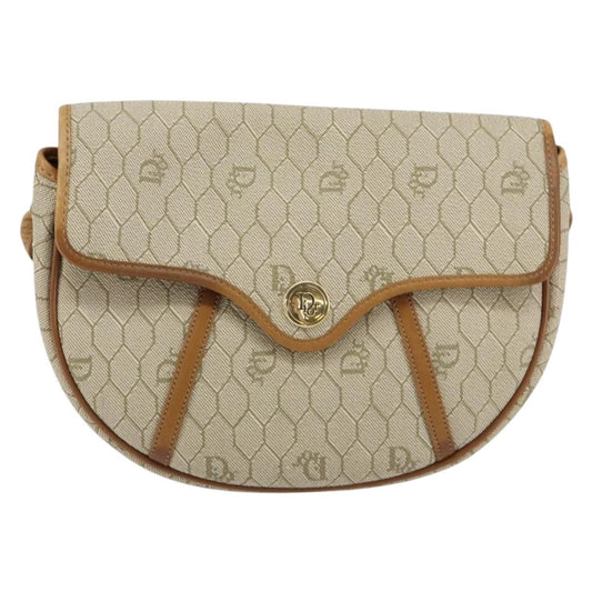 Christian Dior Vintage Honeycomb Flap Crossbody Bag Canvas and Leather, BEIGE, CANVAS, Shoulder bag
