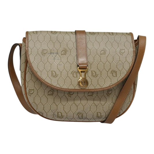 Christian Dior Vintage Honeycomb Flap Crossbody Bag Coated Canvas, BEIGE, CANVAS, Crossbody bag