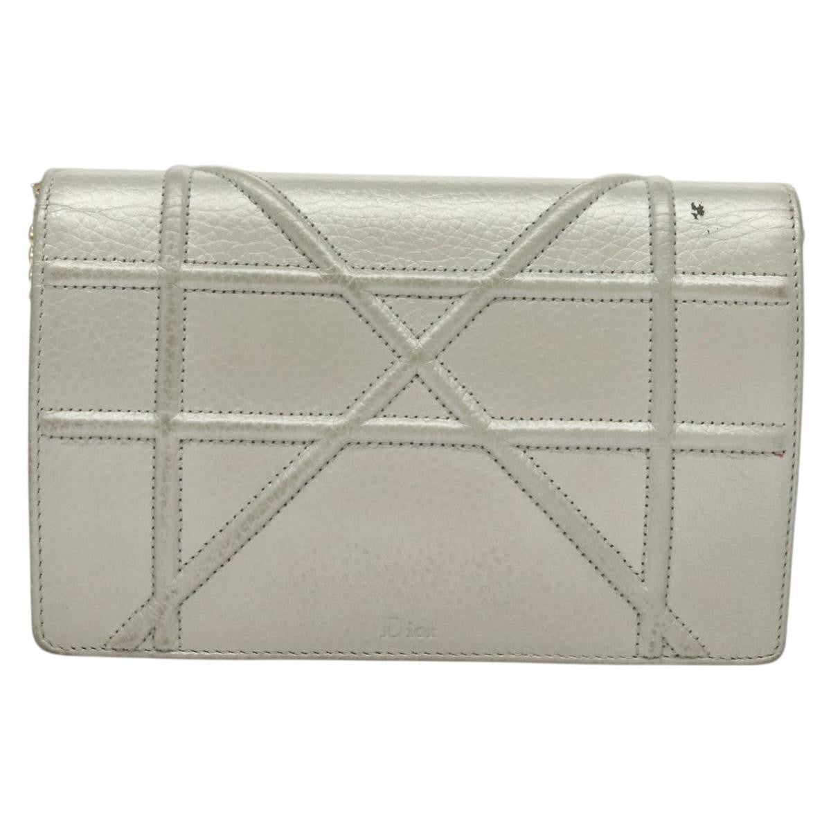 Christian Dior Diorama Wallet on Chain Leather, SILVER, LEATHER, Wallets