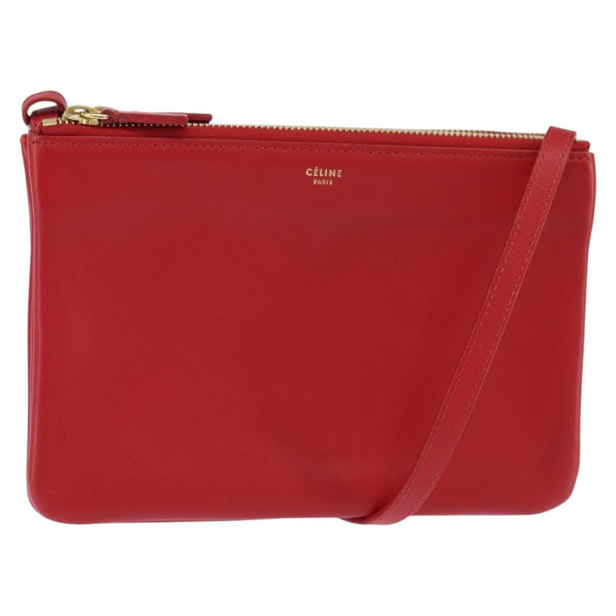 Celine Trio Crossbody Bag Leather, RED, LEATHER, Shoulder bag