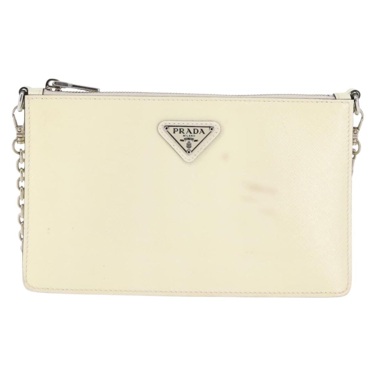 Prada Chain Crossbody Bag Vernice Saffiano Leather, WHITE, LEATHER, Shoulder bag
