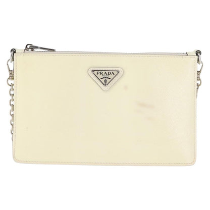 Prada Chain Crossbody Bag Vernice Saffiano Leather, WHITE, LEATHER, Shoulder bag