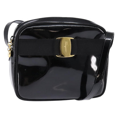 Salvatore Ferragamo Vara Bow camera Shoulder Bag Patent Leather, BLACK, PATENT_LEATHER, Shoulder bag