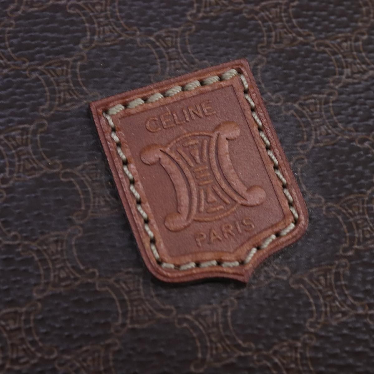 Celine Vintage Macadam Shoulder Bag Leather, BROWN, PVC,Leather,Canvas, Shoulder bag