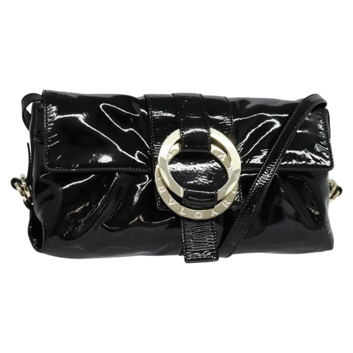 Bvlgari Chandra Flap Shoulder Bag Enamel, BLACK, PATENT_LEATHER, Shoulder bag