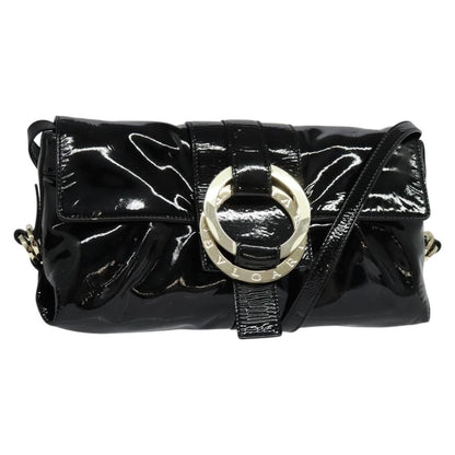 Bvlgari Chandra Flap Shoulder Bag Enamel, BLACK, PATENT_LEATHER, Shoulder bag