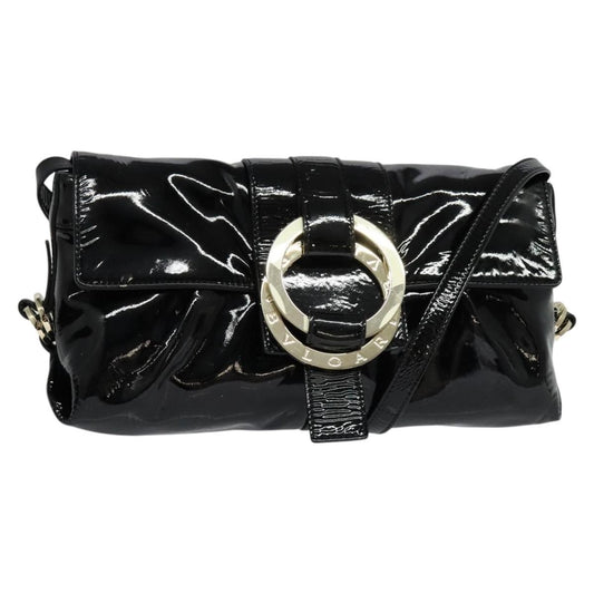Bvlgari Chandra Flap Shoulder Bag Enamel, BLACK, PATENT_LEATHER, Shoulder bag