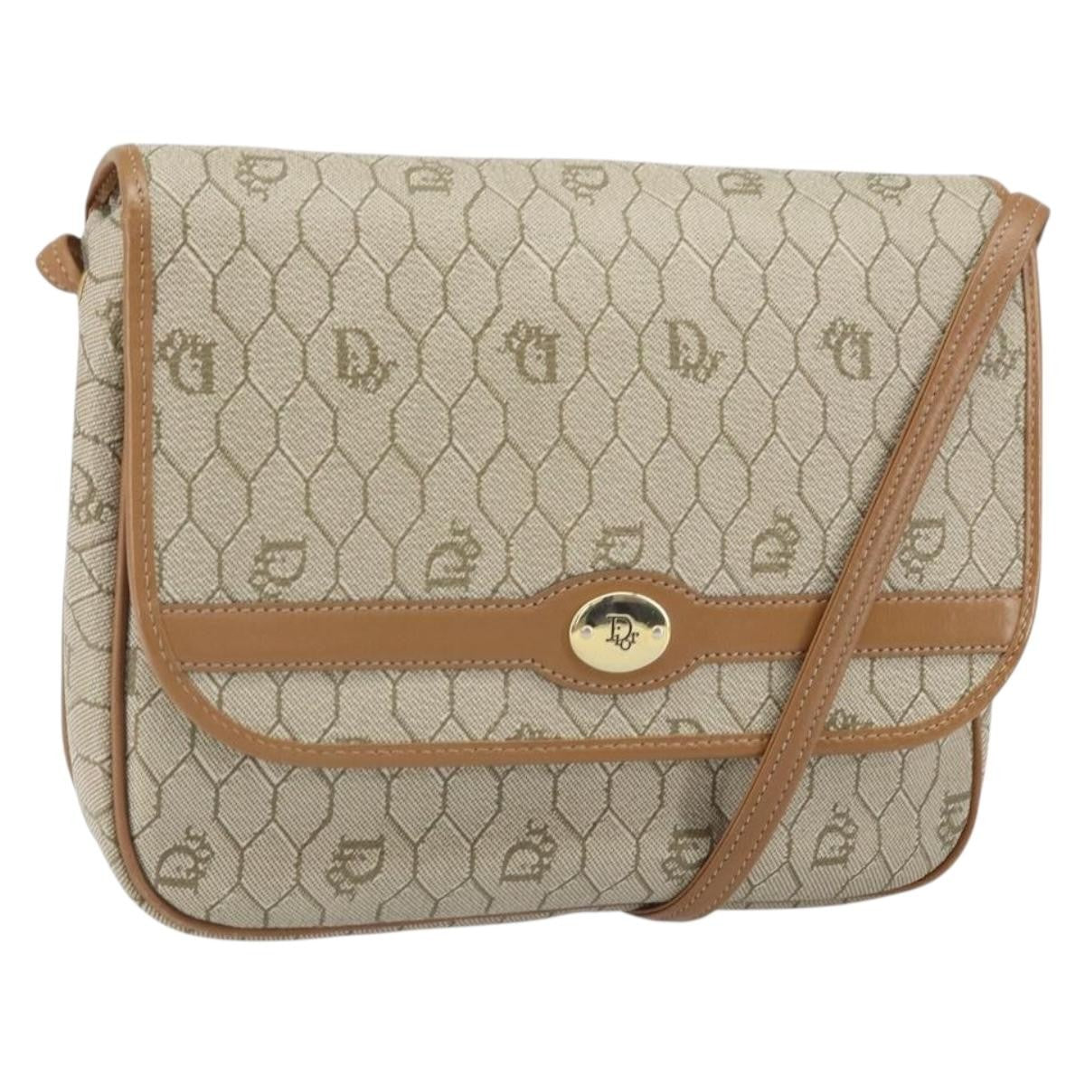 Christian Dior Vintage Honeycomb Shoulder Bag Canvas, Beige, PVC + Canvas, Shoulder Bag