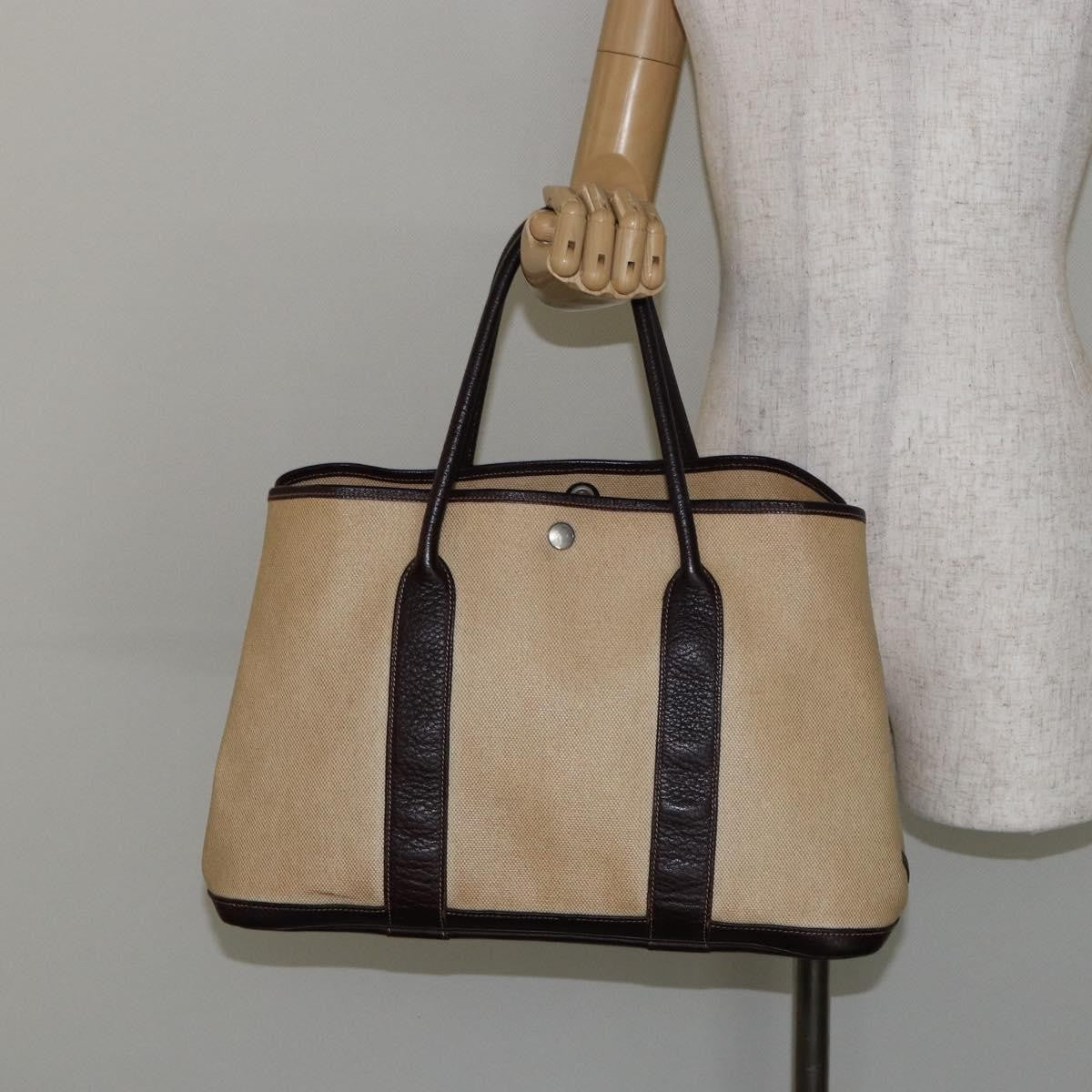 Hermes Garden Party Tote Canvas and Leather, BEIGE, CANVAS, Tote bag