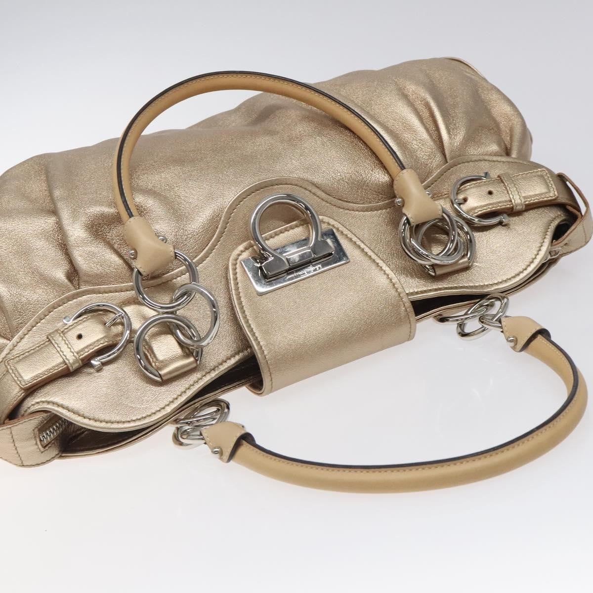 Salvatore Ferragamo Marisa Satchel Leather, GOLD, LEATHER, Handbag