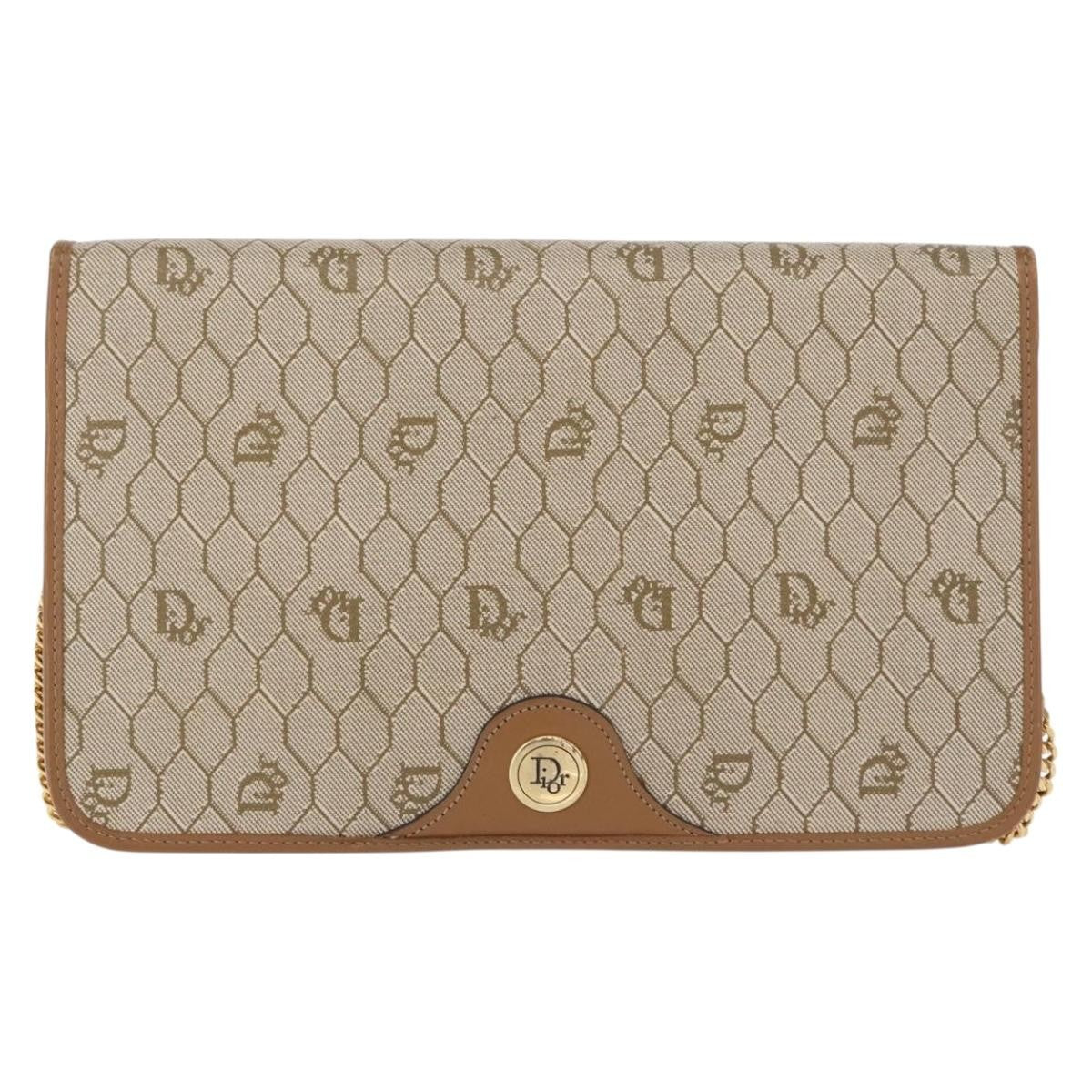 Christian Dior Vintage Honeycomb chain Canvas, BEIGE, CANVAS, Shoulder bag
