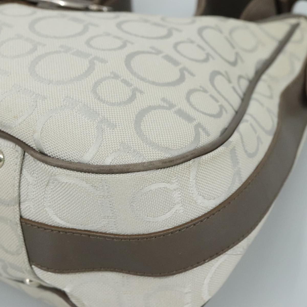 Salvatore Ferragamo Gancini Shoulder Bag Canvas, GRAY, CANVAS, Shoulder bag