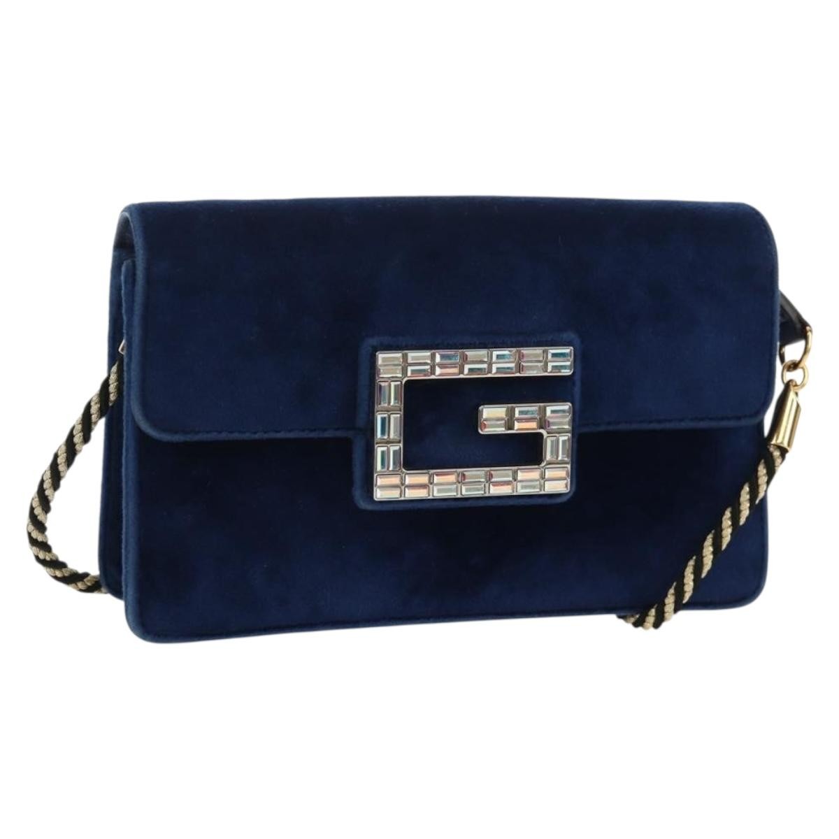 Gucci G Broadway Shoulder Bag Velvet with Crystals, BLUE, VELVET, Shoulder bag