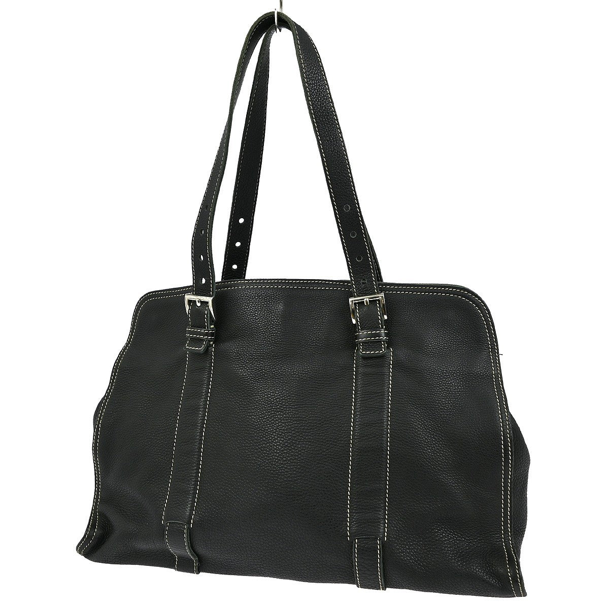 Prada Vintage Tote Leather, BLACK, LEATHER, Tote bag