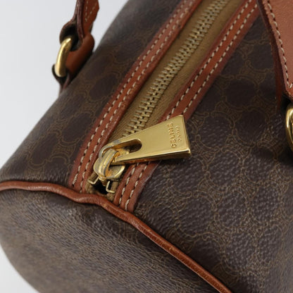 Celine Vintage Macadam Handbag Canvas and Leather, BROWN, PVC, Shoulder bag