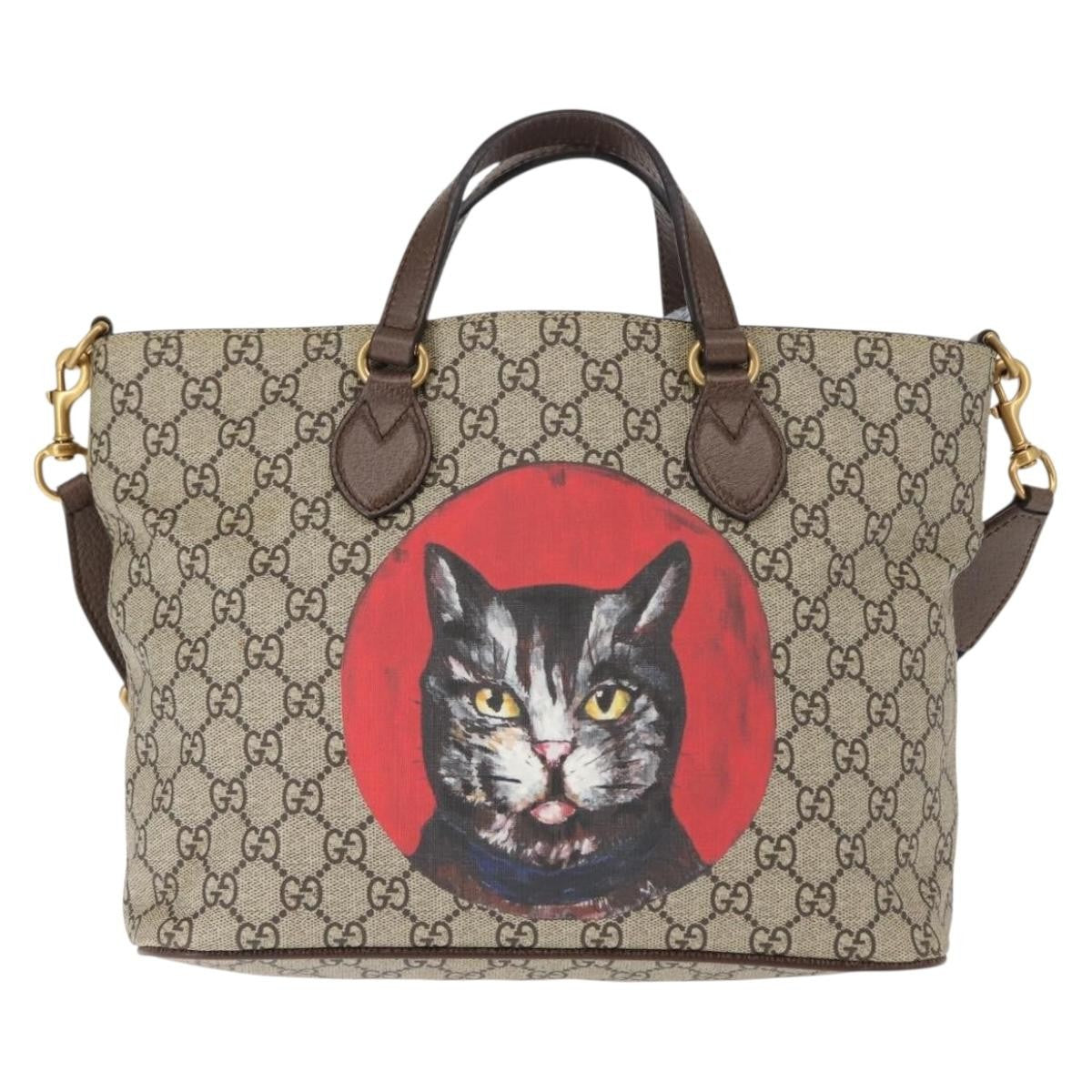 Gucci Convertible Soft Tote Mystic Cat Print GG Coated Canvas, BEIGE, CANVAS, Tote bag