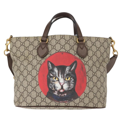 Gucci Convertible Soft Tote Mystic Cat Print GG Coated Canvas, BEIGE, CANVAS, Tote bag