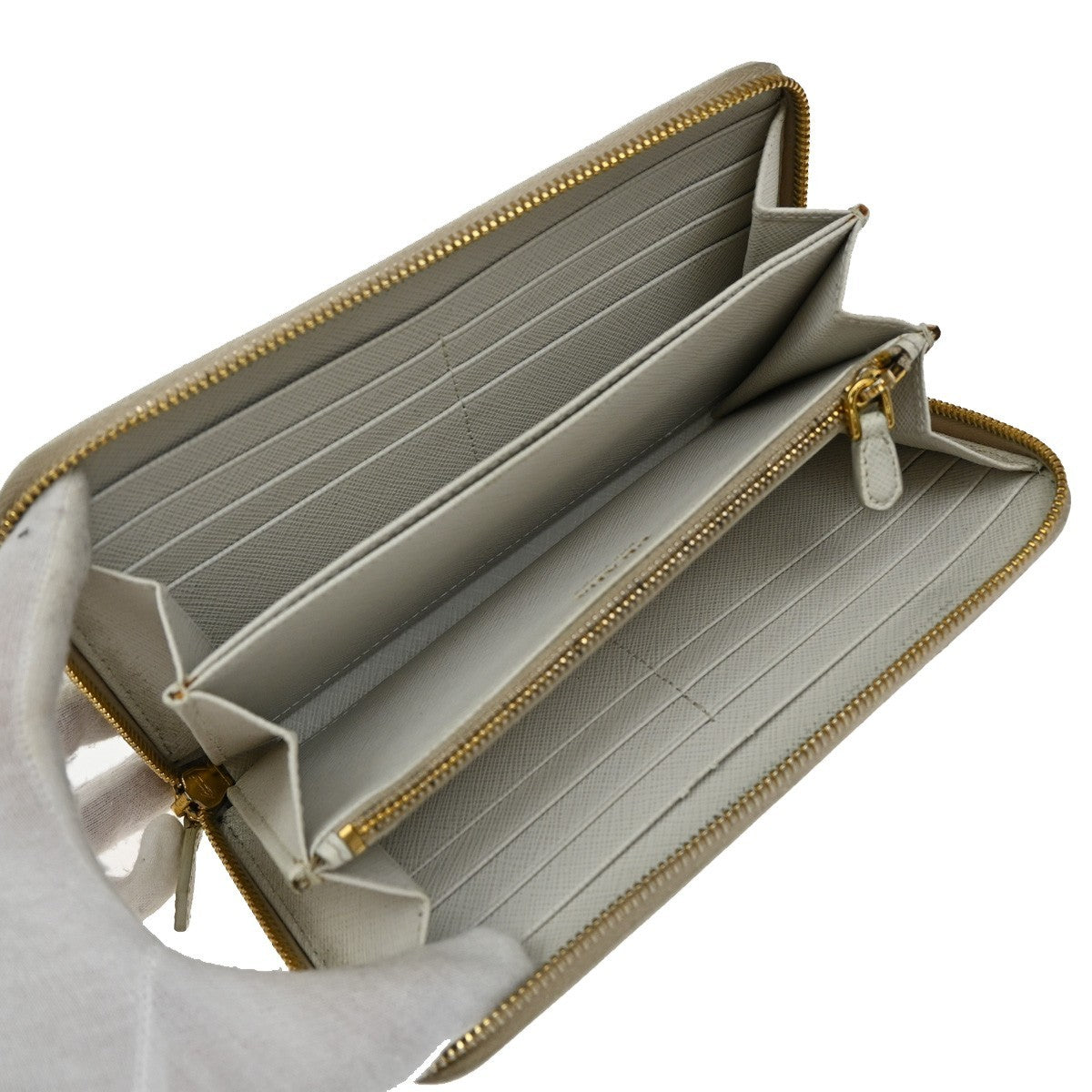 Prada Zip Around Tab Wallet Saffiano Leather, WHITE, LEATHER, Wallets