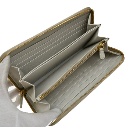 Prada Zip Around Tab Wallet Saffiano Leather, WHITE, LEATHER, Wallets