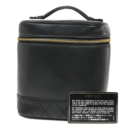 Chanel Vintage Cosmetic Case Quilted Lambskin, Black, Leather, Handbag