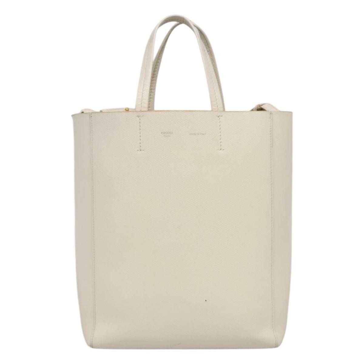 Celine Vertical Cabas Tote Leather, WHITE, LEATHER, Tote bag