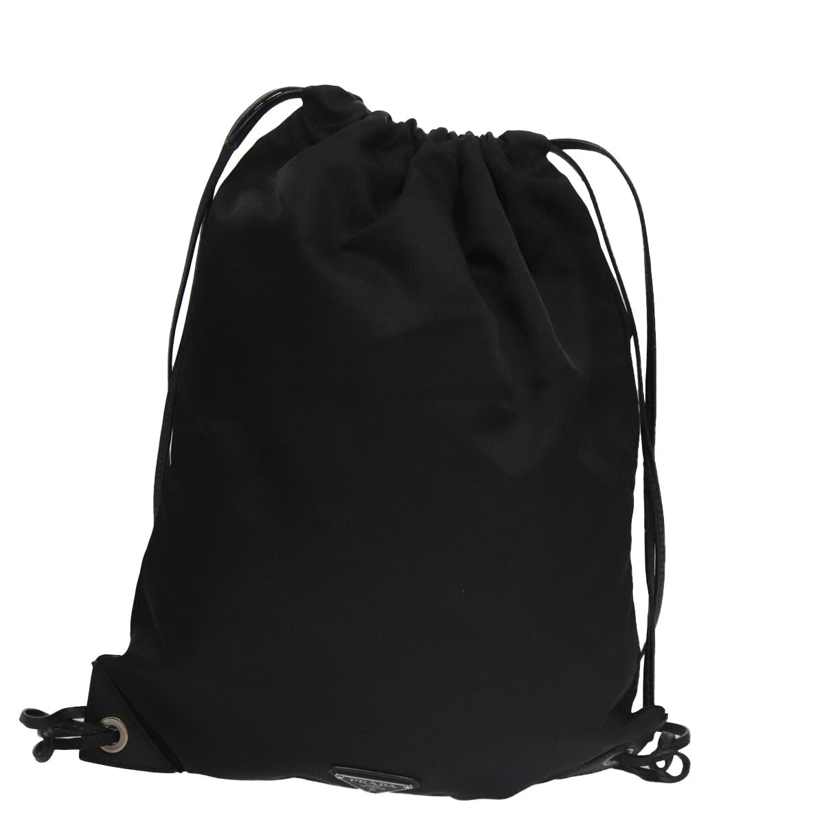 Prada Logo Drawstring Backpack Tessuto with Printed Saffiano, BLACK, NYLON, Backpack