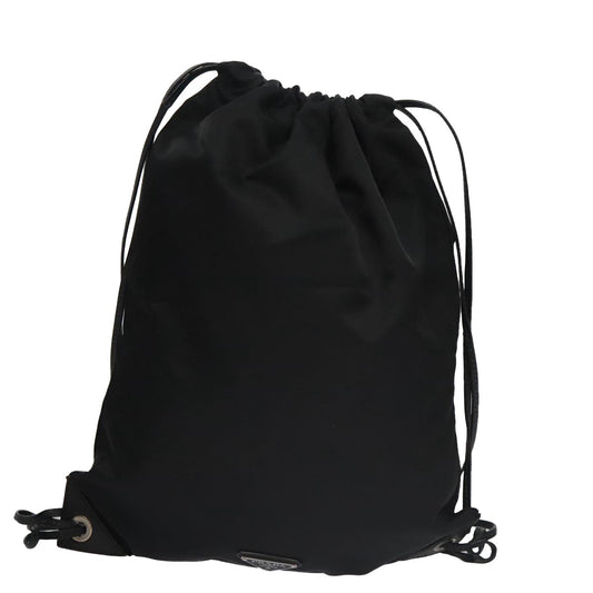 Prada Logo Drawstring Backpack Tessuto with Printed Saffiano, BLACK, NYLON, Backpack