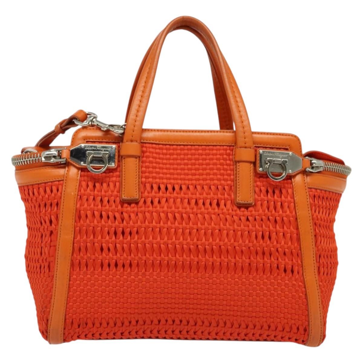 Salvatore Ferragamo Gancini handbag Canvas and Leather, ORANGE, CANVAS, Handbag