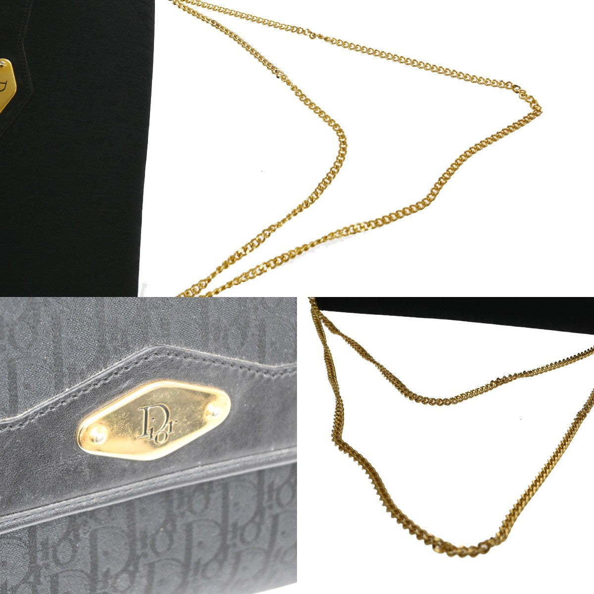 Christian Dior Vintage Chain Flap Shoulder Bag Diorissimo Canvas, BLACK, CANVAS, Shoulder bag