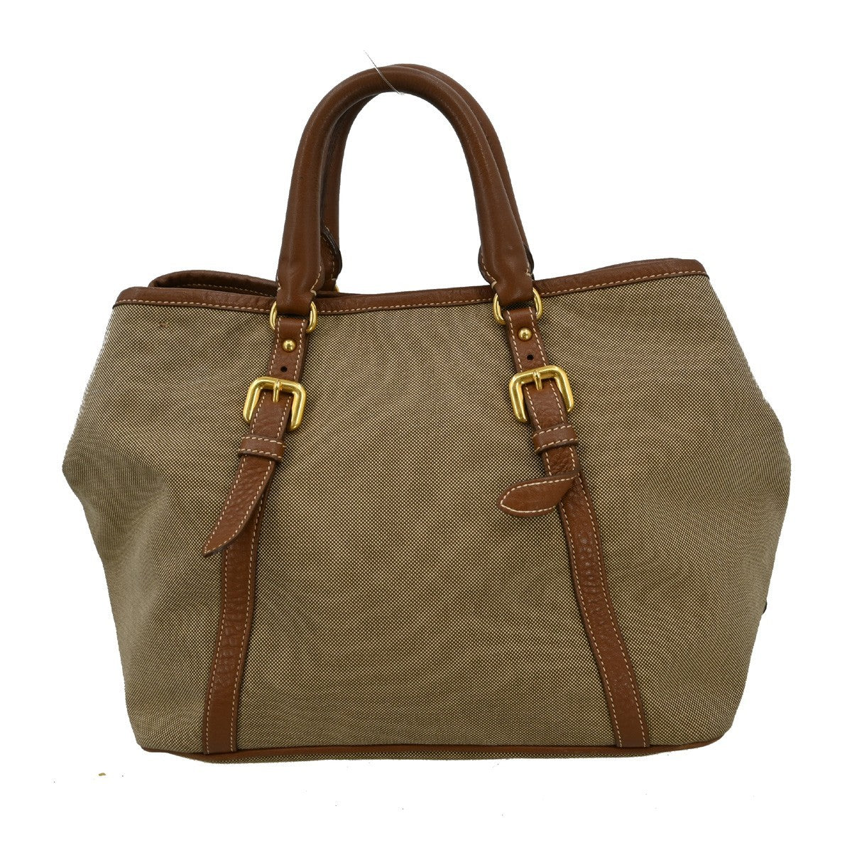 Prada Logo Convertible Tote Canvas with Leather, BEIGE, CANVAS, Tote bag