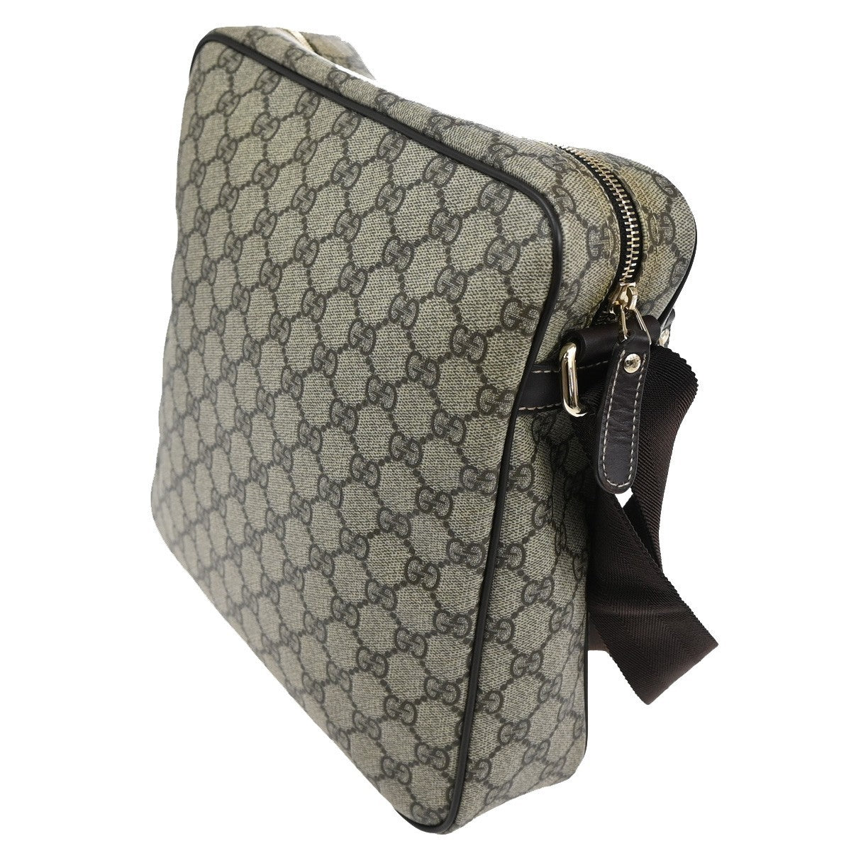 Gucci Front Zip Messenger GG Coated Canvas, BROWN, CANVAS, Shoulder bag