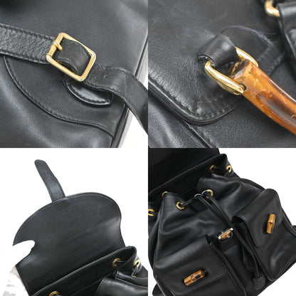 Gucci Vintage Bamboo Backpack Leather, BLACK, LEATHER, Backpack