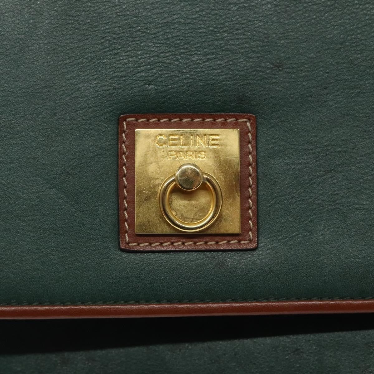 Celine Vintage Triomphe Flap Bag Leather, GREEN, LEATHER, Shoulder bag