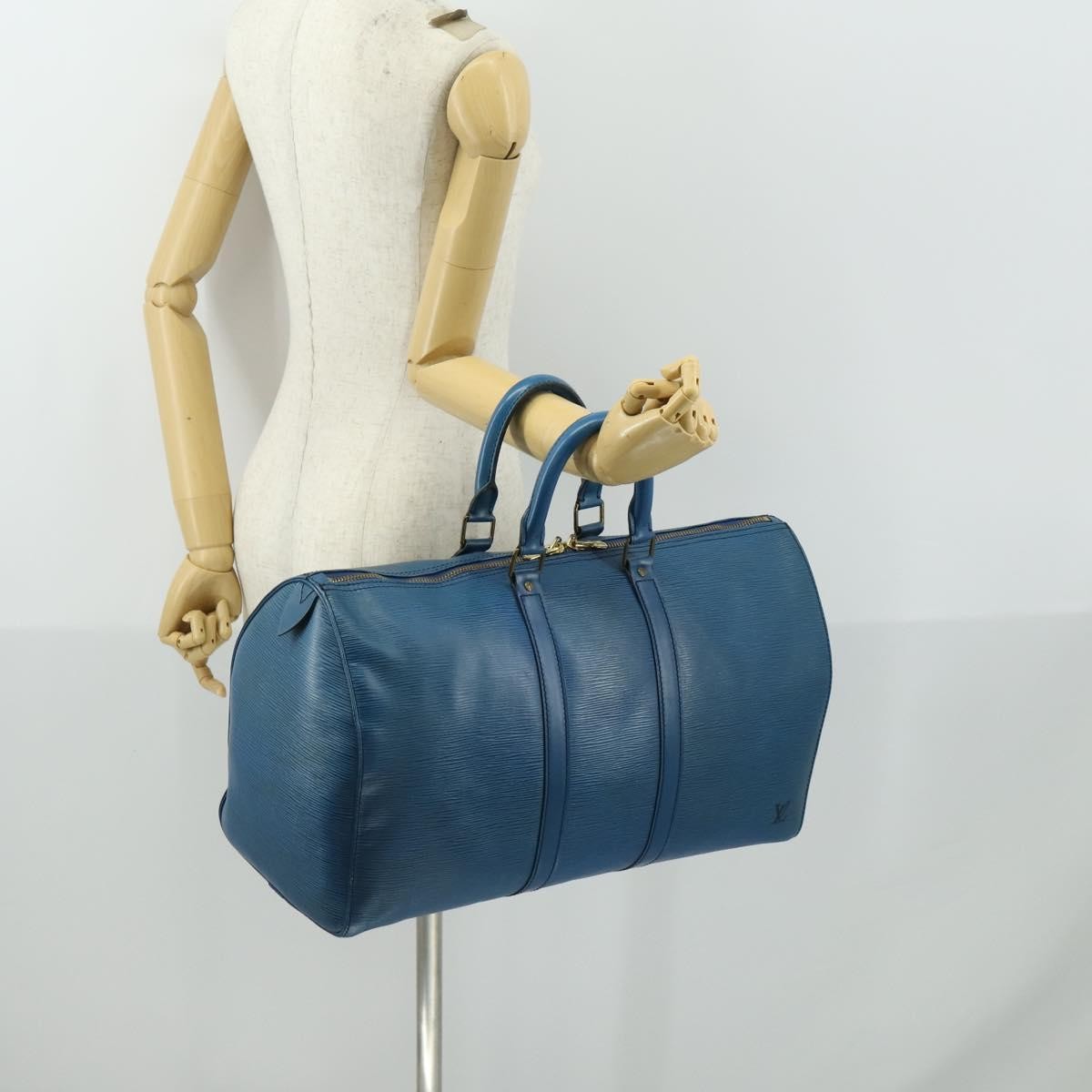 Louis Vuitton Keepall Bag Epi Leather, BLUE, LEATHER, Travel bag