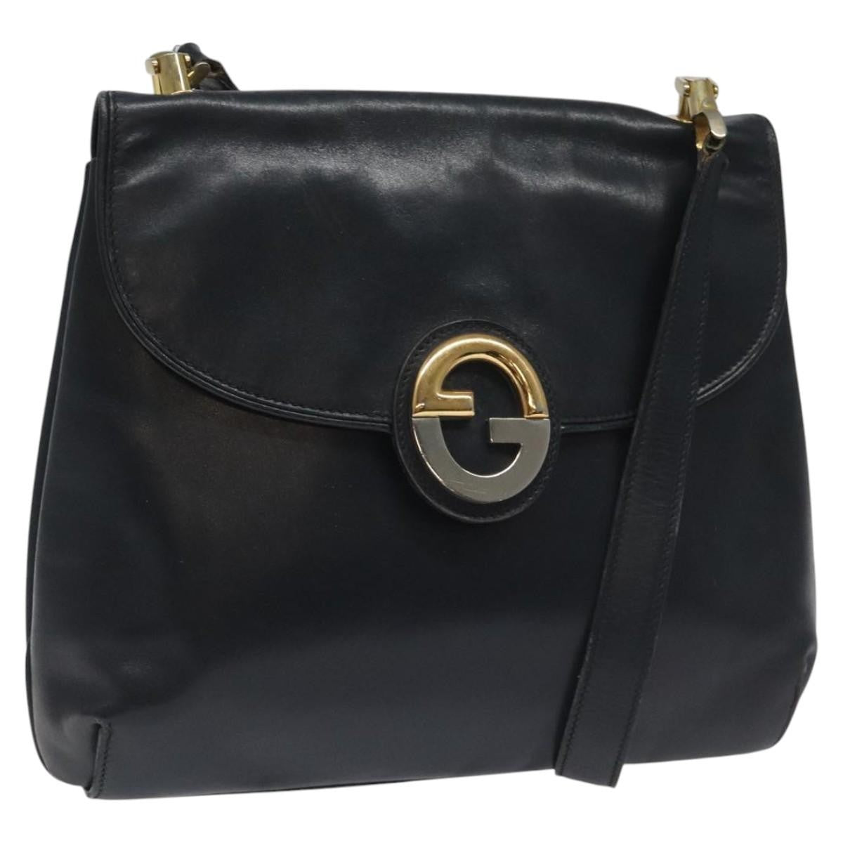 Gucci Vintage Shoulder Bag Leather, NAVY, LEATHER, Shoulder bag